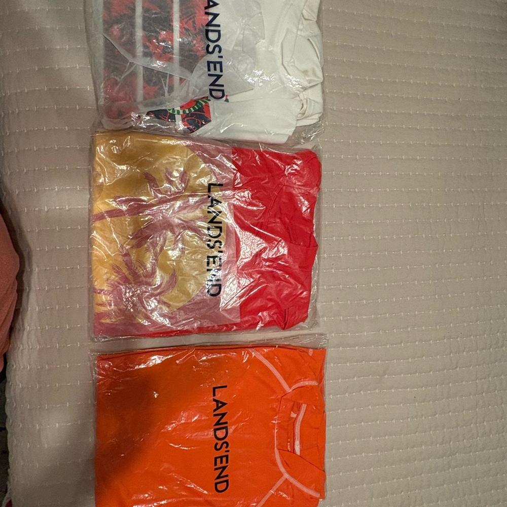 NWT Lands' End Vibrant Red and Orange Short Sleeve RashGuards